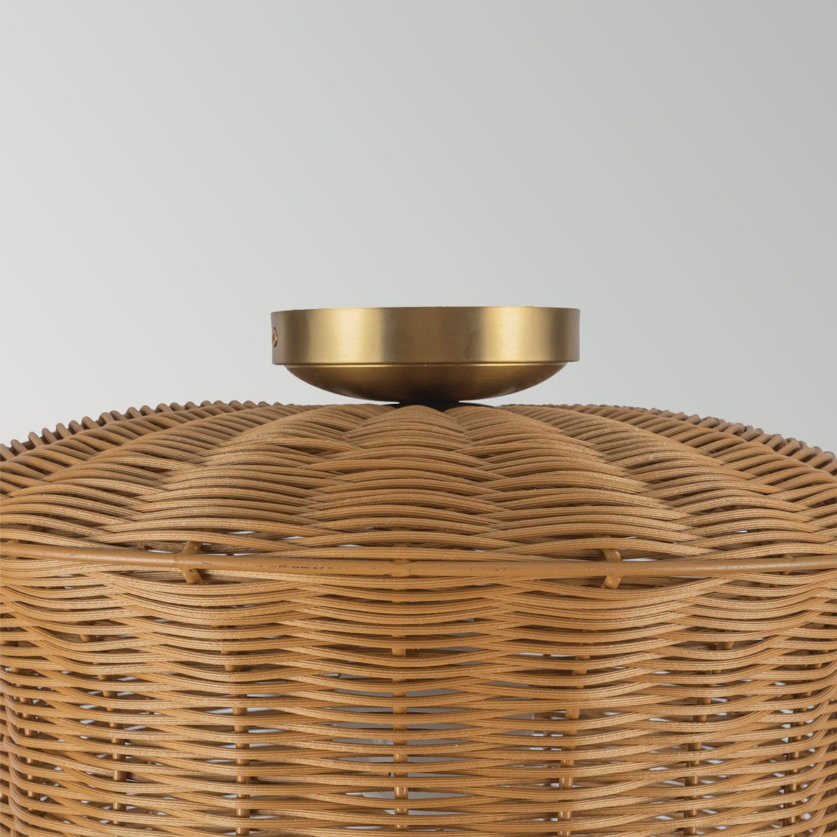 ALM-KAI-F-BG Kai 1 Light Flush Brushed Gold & Rattan
