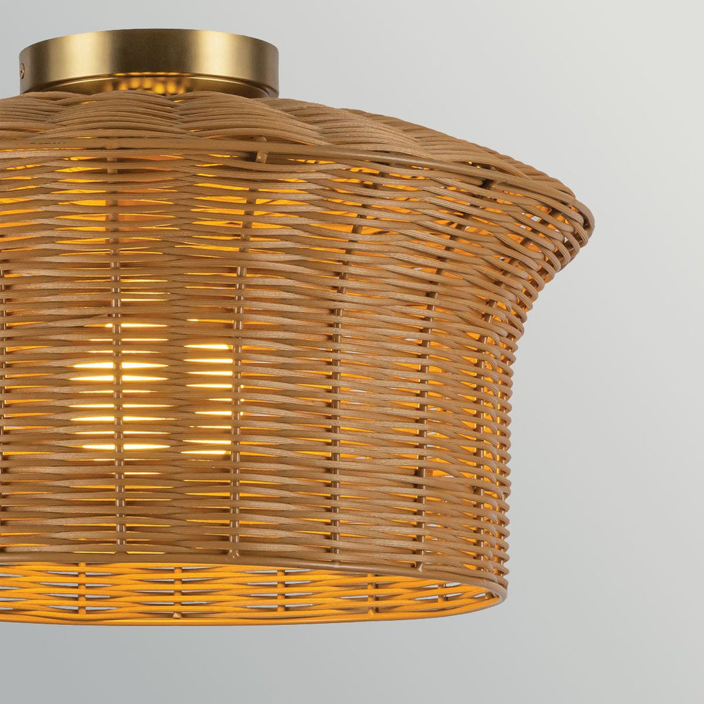 ALM-KAI-F-BG Kai 1 Light Flush Brushed Gold & Rattan