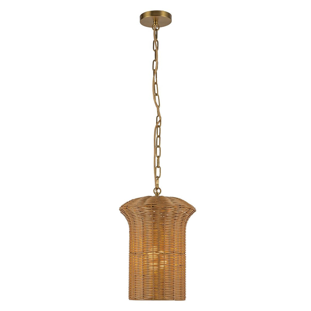 ALM-KAI-P-S-BG Kai 1 Light Small Pendant Brushed Gold & Rattan