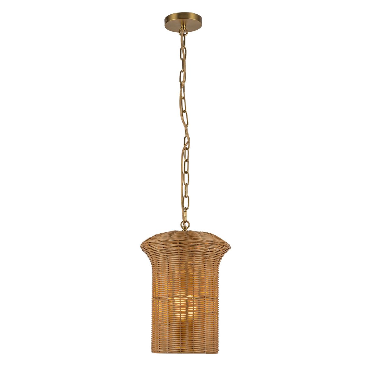 ALM-KAI-P-S-BG Kai 1 Light Small Pendant Brushed Gold & Rattan
