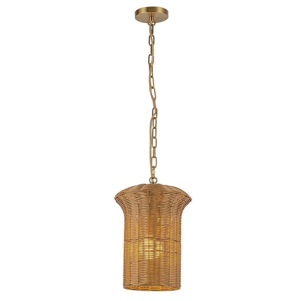 ALM-KAI-P-S-BG Kai 1 Light Small Pendant Brushed Gold & Rattan