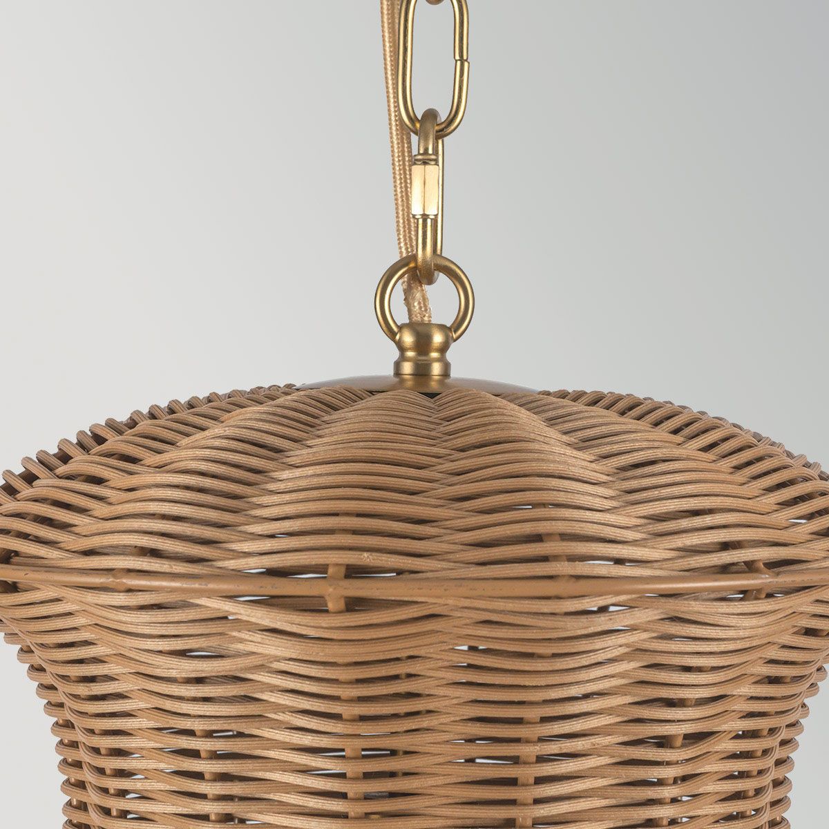 ALM-KAI-P-S-BG Kai 1 Light Small Pendant Brushed Gold & Rattan