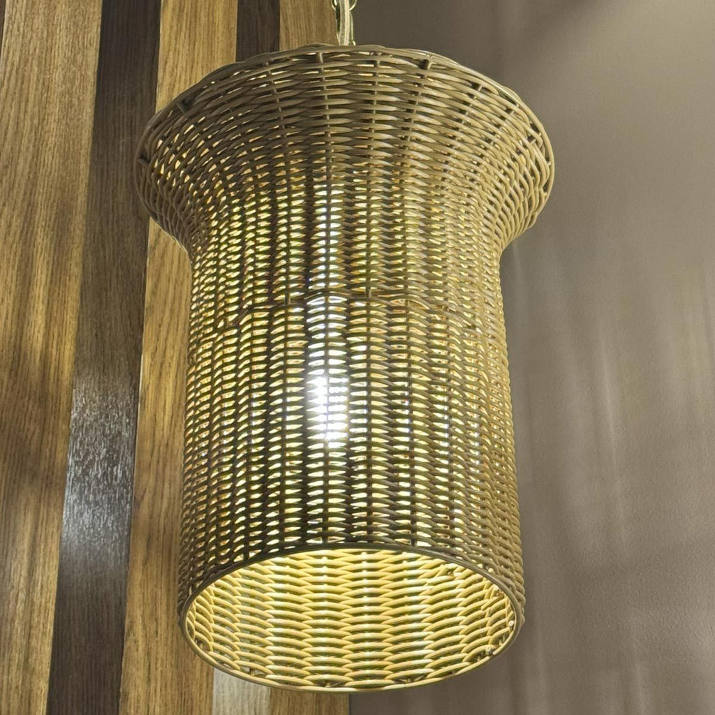 ALM-KAI-P-S-BG Kai 1 Light Small Pendant Brushed Gold & Rattan
