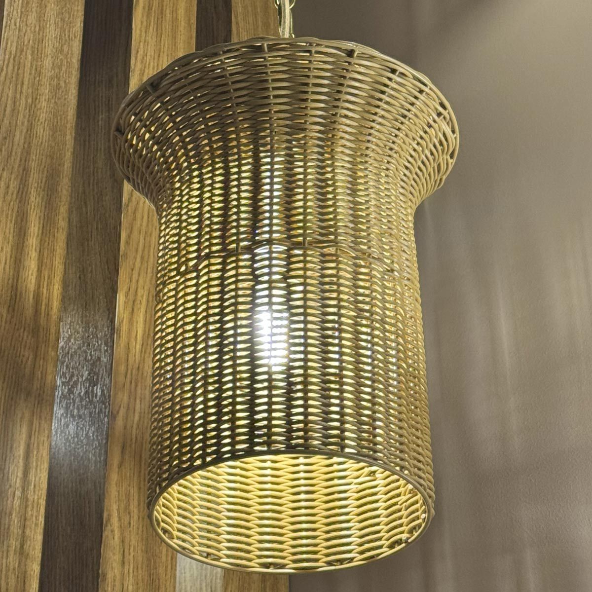 ALM-KAI-P-S-BG Kai 1 Light Small Pendant Brushed Gold & Rattan