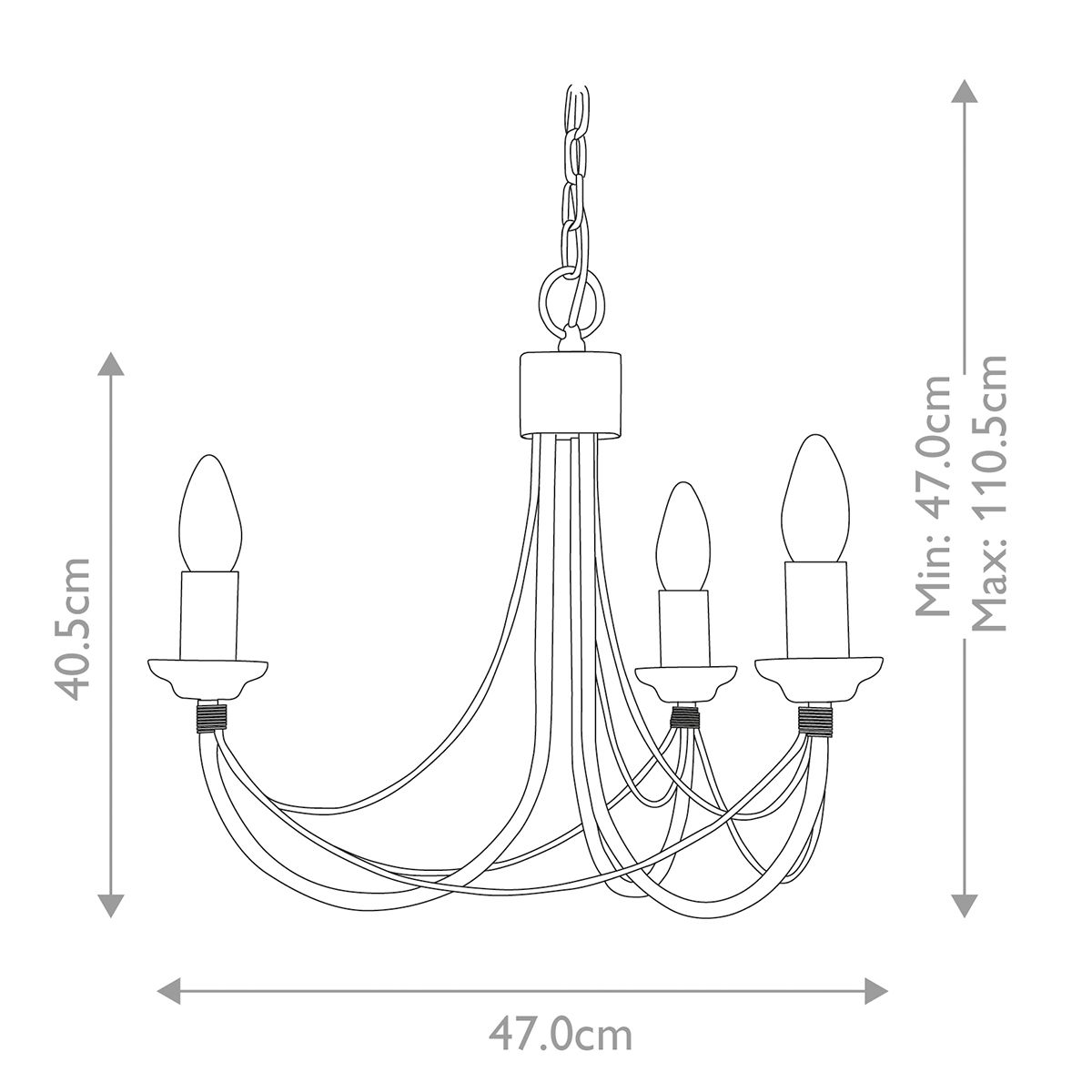 CB3-BLACK Carisbrooke 3 Light Chandelier Black