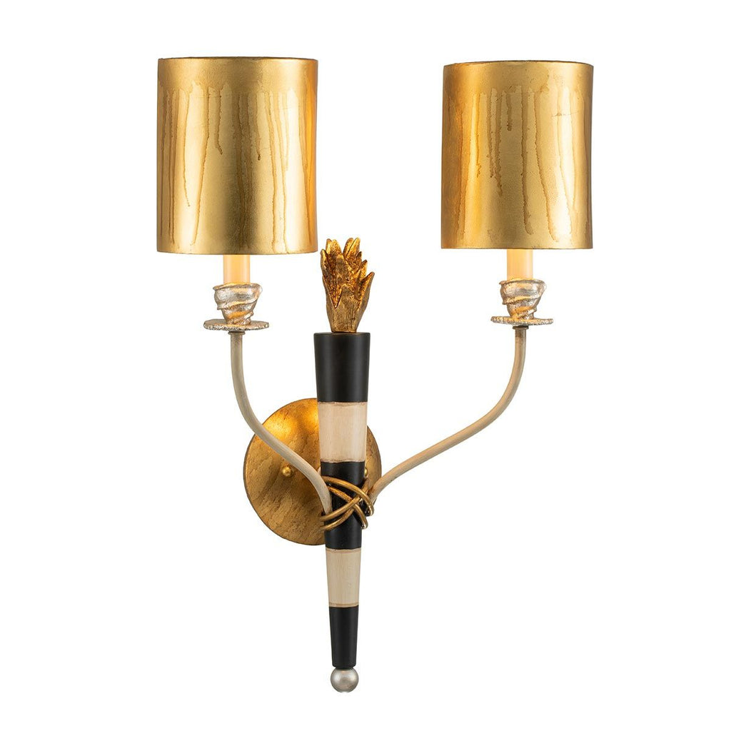 FB-FLAMBEAU2 Flambeau 2 Light Wall Light Gold and Black with Parchment Shades