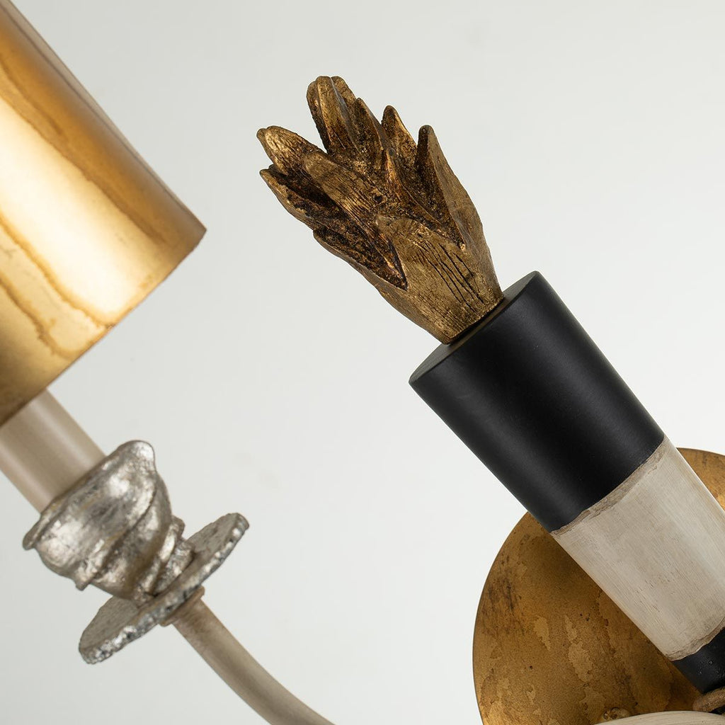FB-FLAMBEAU2 Flambeau 2 Light Wall Light Gold and Black with Parchment Shades