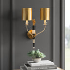FB-FLAMBEAU2 Flambeau 2 Light Wall Light Gold and Black with Parchment Shades