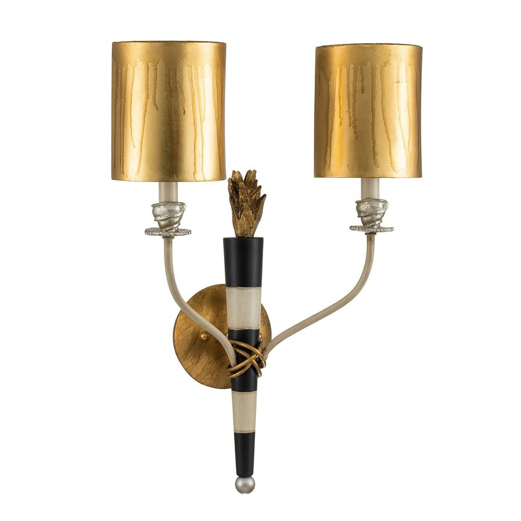 FB-FLAMBEAU2 Flambeau 2 Light Wall Light Gold and Black with Parchment Shades