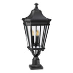 FE-COTSLN3-L-BK Cotswold Lane 3 Light Large  Outdoor Pedestal Black