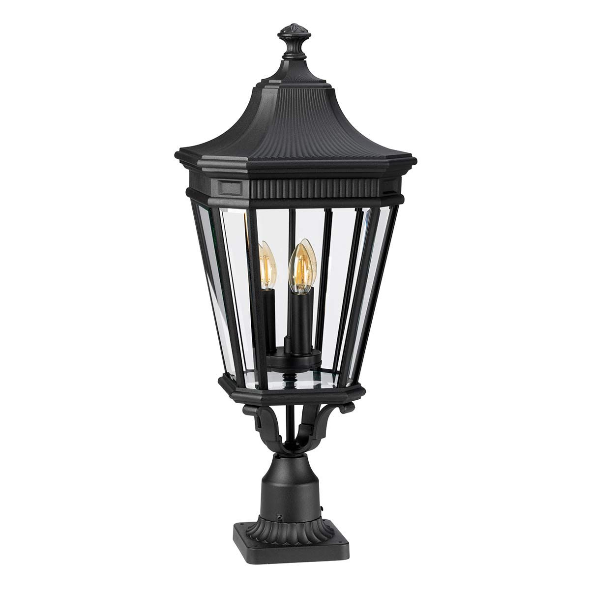 FE-COTSLN3-L-BK Cotswold Lane 3 Light Large  Outdoor Pedestal Black