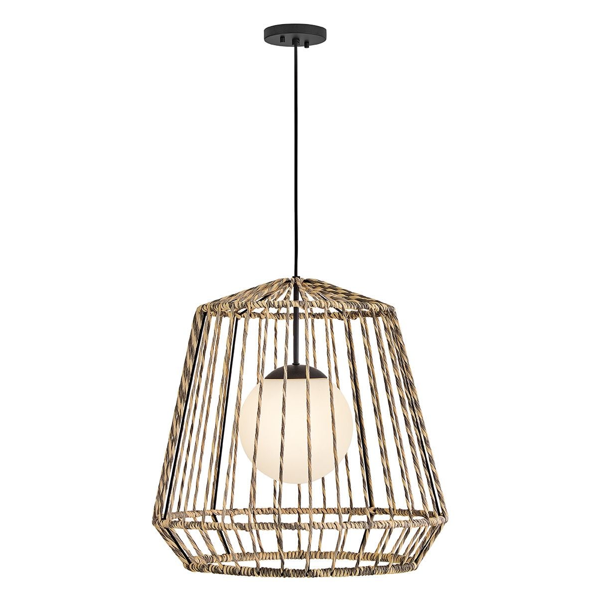 HK-ARLEN-P1-L-BK Arlen 1 Light Large Outdoor Pendant Black & Rattan