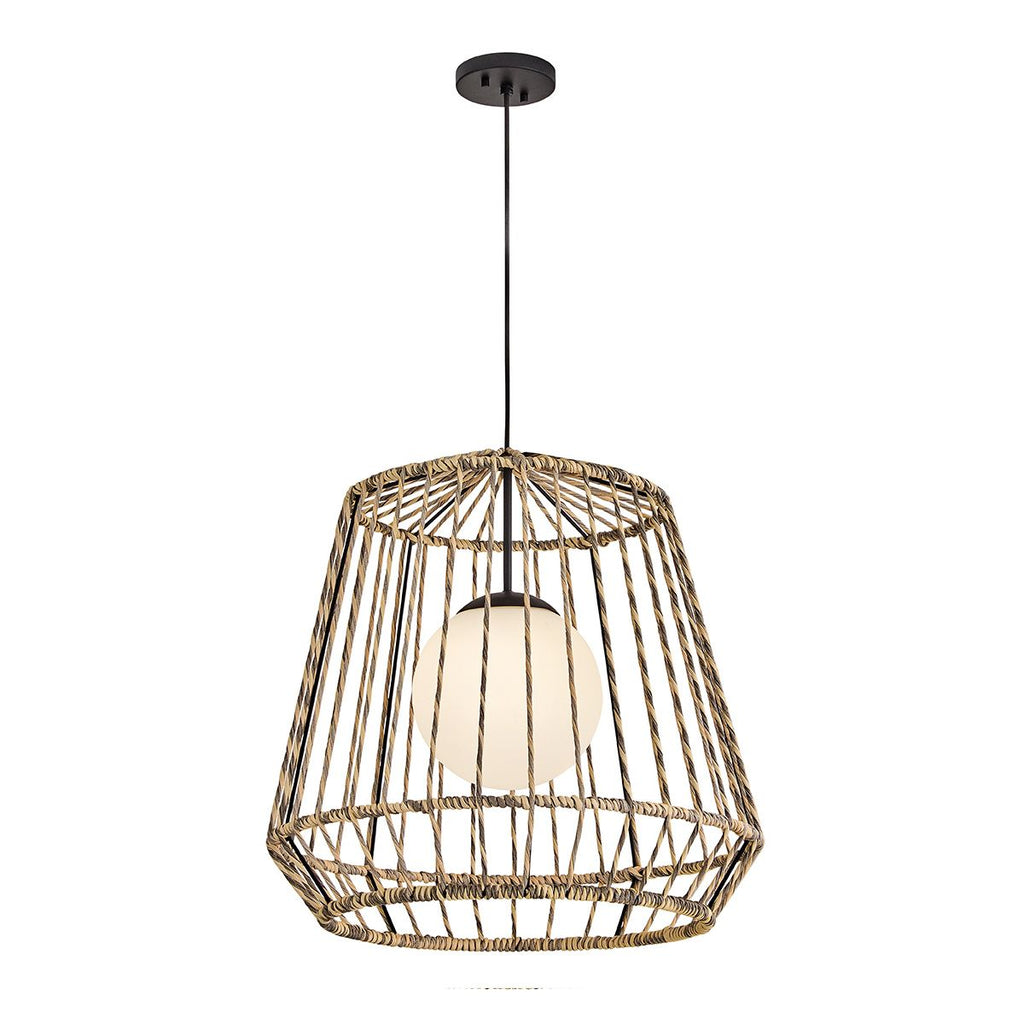 HK-ARLEN-P1-L-BK Arlen 1 Light Large Outdoor Pendant Black & Rattan