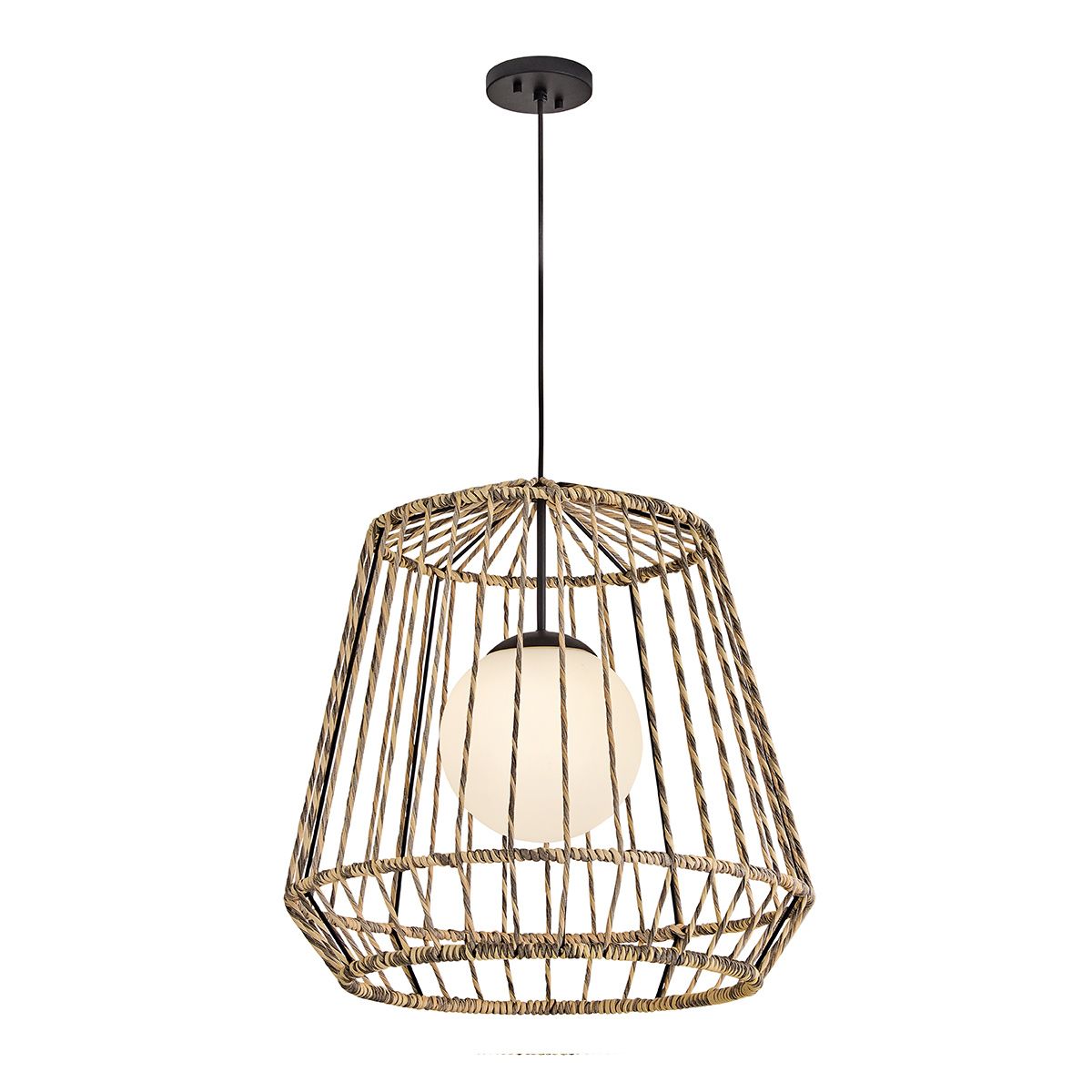 HK-ARLEN-P1-L-BK Arlen 1 Light Large Outdoor Pendant Black & Rattan