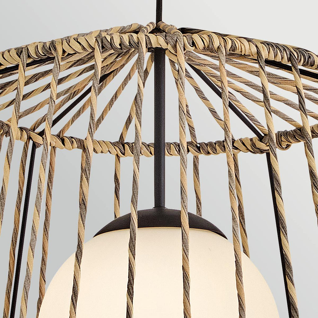 HK-ARLEN-P1-L-BK Arlen 1 Light Large Outdoor Pendant Black & Rattan