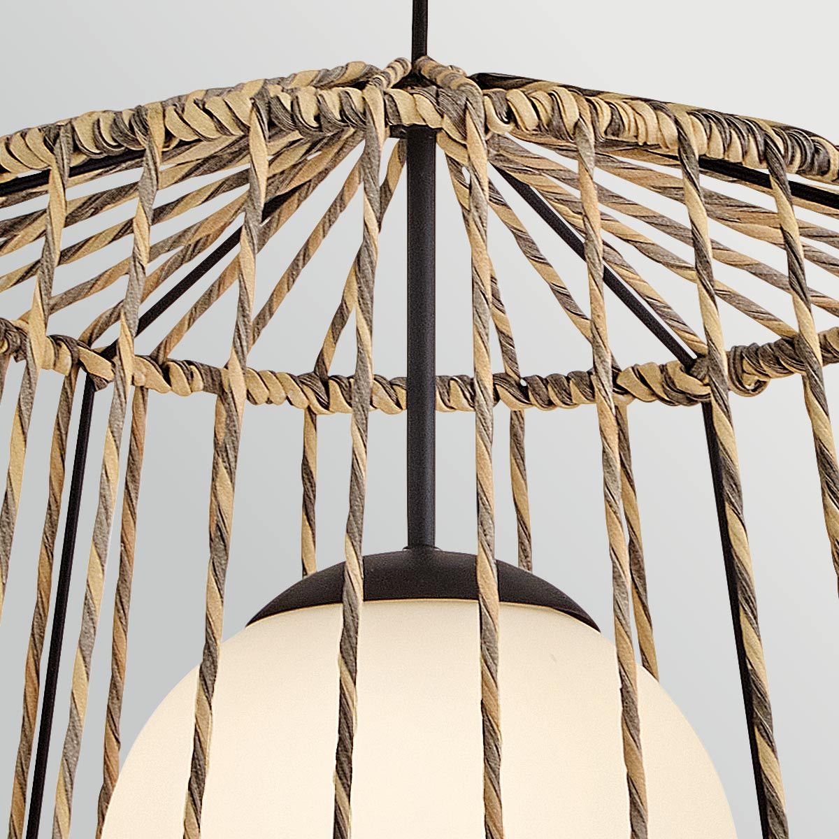 HK-ARLEN-P1-L-BK Arlen 1 Light Large Outdoor Pendant Black & Rattan