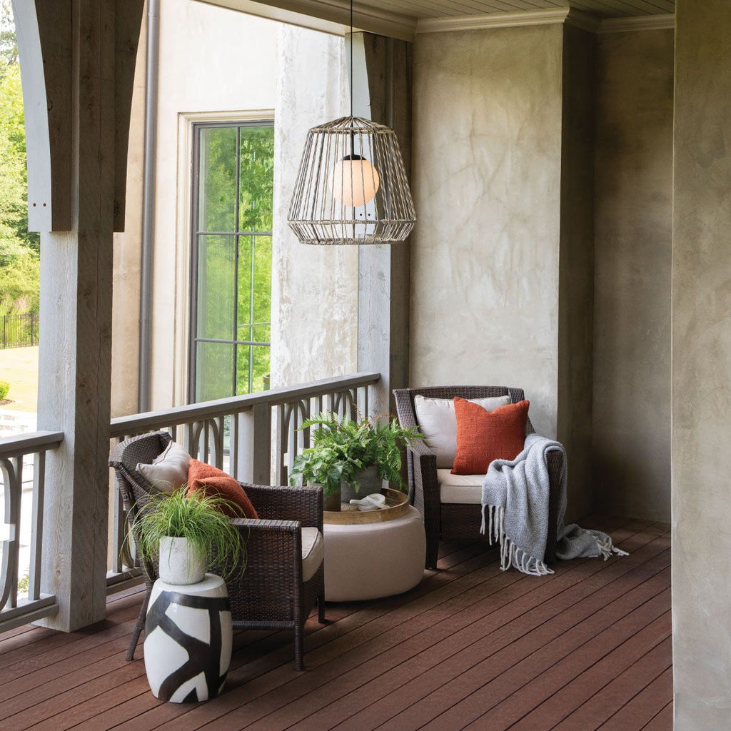 HK-ARLEN-P1-L-BK Arlen 1 Light Large Outdoor Pendant Black & Rattan
