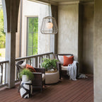 HK-ARLEN-P1-L-BK Arlen 1 Light Large Outdoor Pendant Black & Rattan