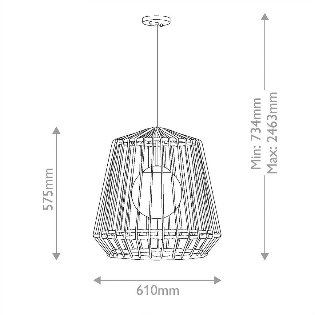 HK-ARLEN-P1-L-BK Arlen 1 Light Large Outdoor Pendant Black & Rattan