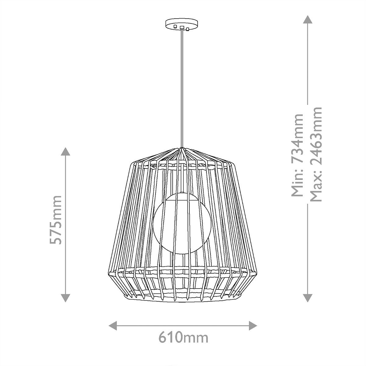 HK-ARLEN-P1-L-BK Arlen 1 Light Large Outdoor Pendant Black & Rattan