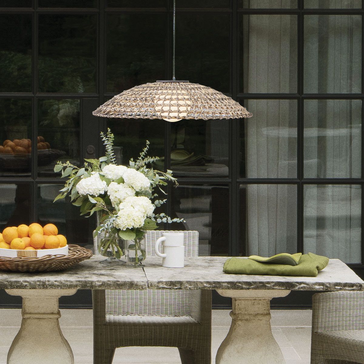 HK-ARLEN-P2-L-BK Arlen 1 Light X-Large Outdoor Pendant Black & Rattan