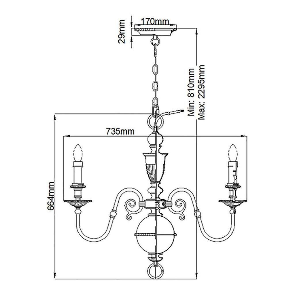 HK-CAMBRIDGE6 Cambridge 6 Light Chandelier Burnished Brass