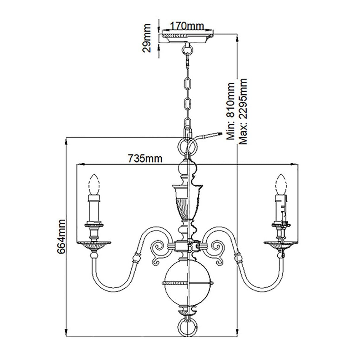 HK-CAMBRIDGE6 Cambridge 6 Light Chandelier Burnished Brass