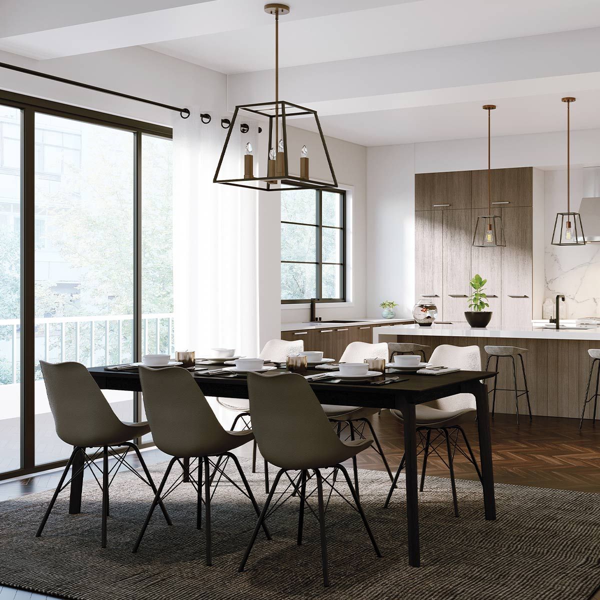 HK-FULTON-4P Fulton 4 Light Pendant Chandelier Bronze and Brass