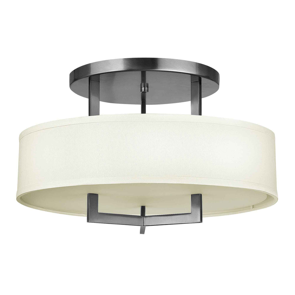 HK-HAMPTON-SF Hampton 3 Light Semi-Flush Antique Nickel, Ivory Shades