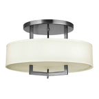 HK-HAMPTON-SF Hampton 3 Light Semi-Flush Antique Nickel, Ivory Shades
