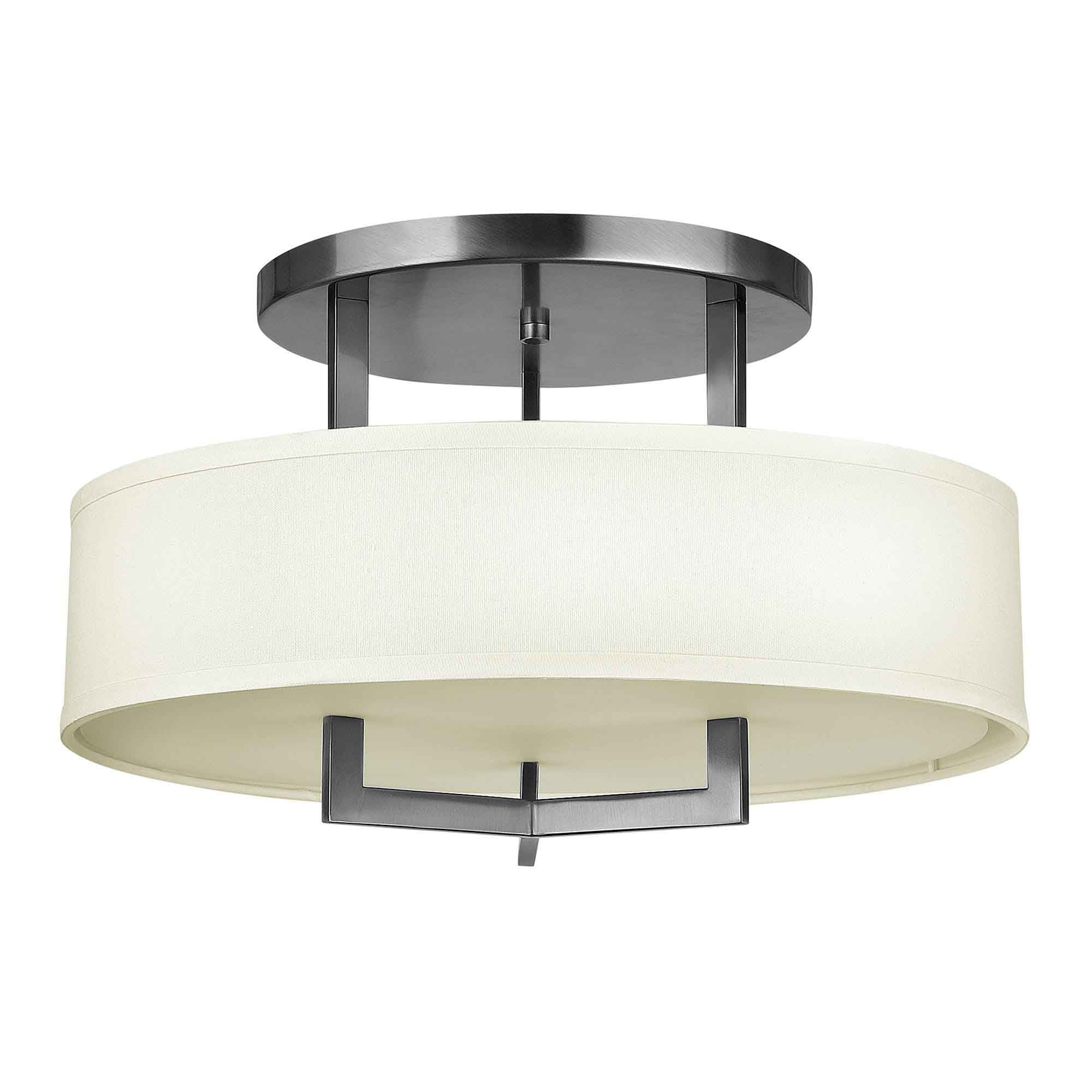 HK-HAMPTON-SF Hampton 3 Light Semi-Flush Antique Nickel, Ivory Shades