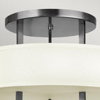 HK-HAMPTON-SF Hampton 3 Light Semi-Flush Antique Nickel, Ivory Shades