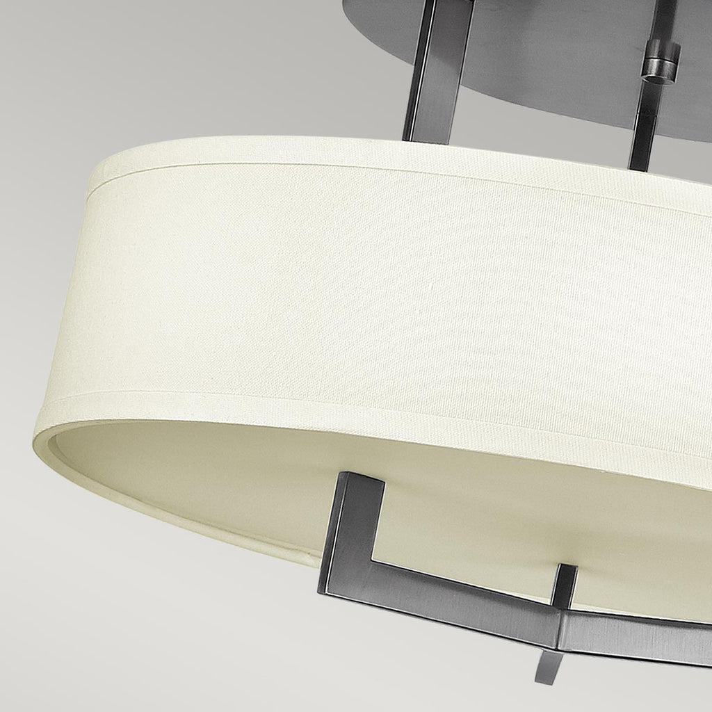 HK-HAMPTON-SF Hampton 3 Light Semi-Flush Antique Nickel, Ivory Shades