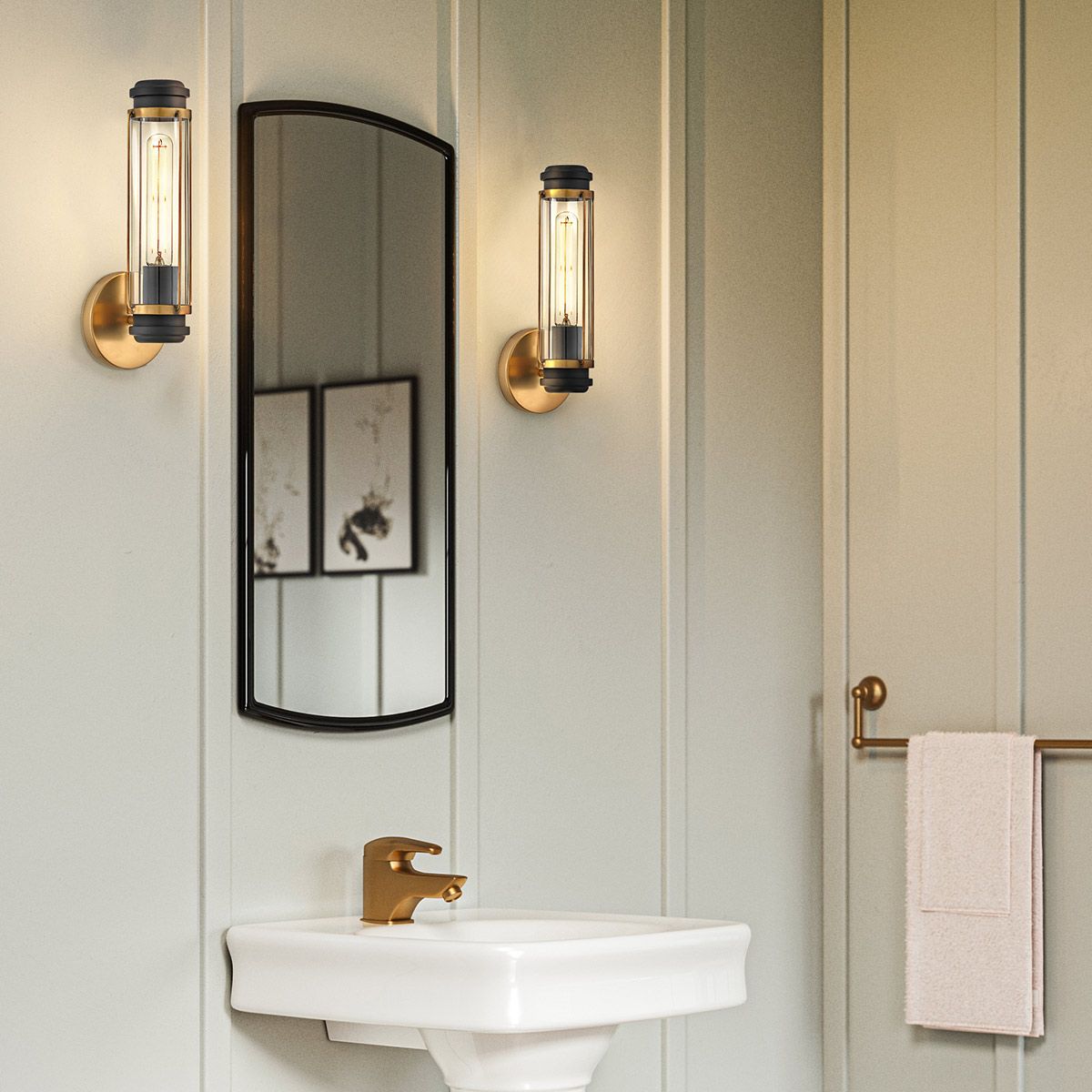 HK-MASTHEAD1-HBBK Masthead 1lt  Bathroom Wall Light Heritage Brass & Black