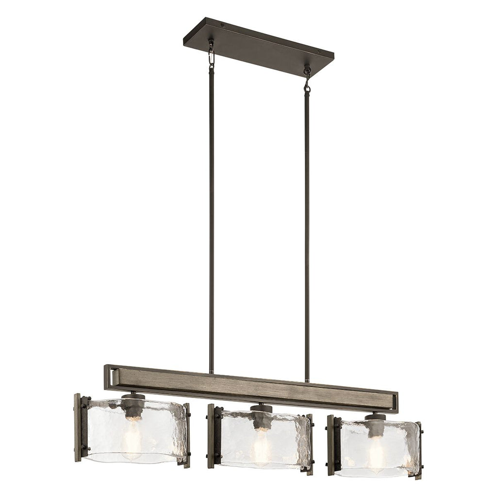 KL-ABERDEEN-3P-OZ Aberdeen 3 Light Island Chandelier Distressed Grey Wood Effect & Old Bronze