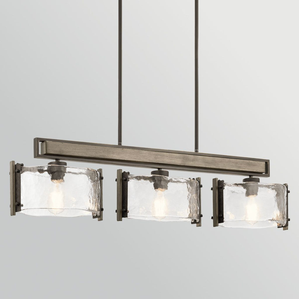 KL-ABERDEEN-3P-OZ Aberdeen 3 Light Island Chandelier Distressed Grey Wood Effect & Old Bronze