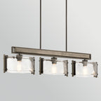 KL-ABERDEEN-3P-OZ Aberdeen 3 Light Island Chandelier Distressed Grey Wood Effect & Old Bronze