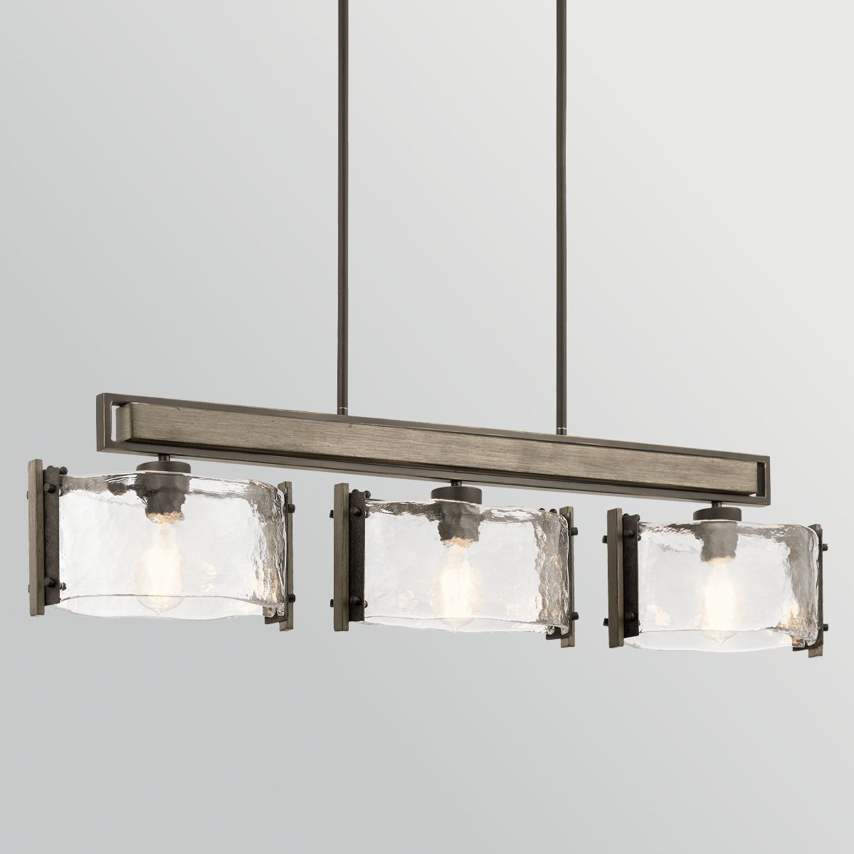 KL-ABERDEEN-3P-OZ Aberdeen 3 Light Island Chandelier Distressed Grey Wood Effect & Old Bronze