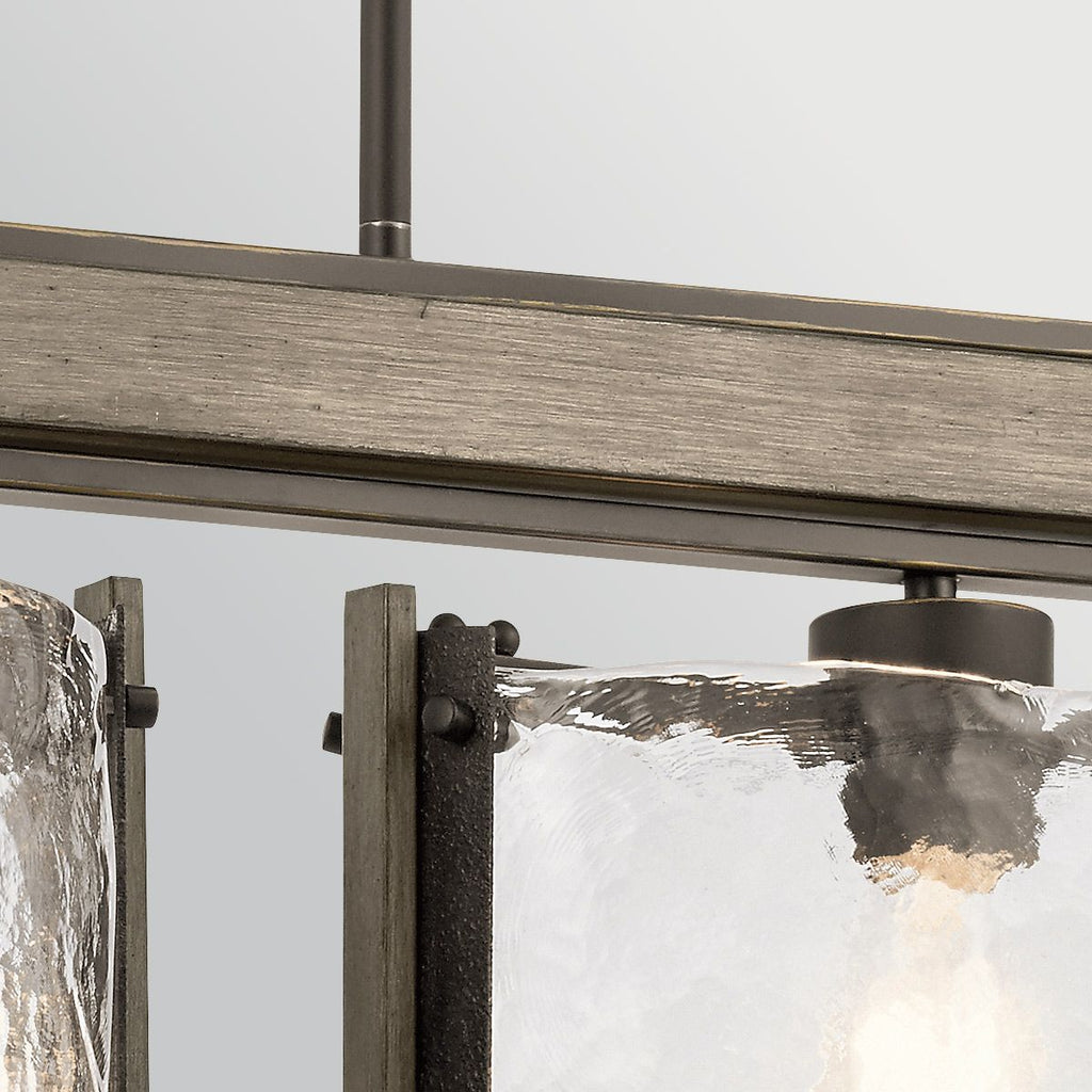 KL-ABERDEEN-3P-OZ Aberdeen 3 Light Island Chandelier Distressed Grey Wood Effect & Old Bronze