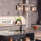KL-ABERDEEN-3P-OZ Aberdeen 3 Light Island Chandelier Distressed Grey Wood Effect & Old Bronze