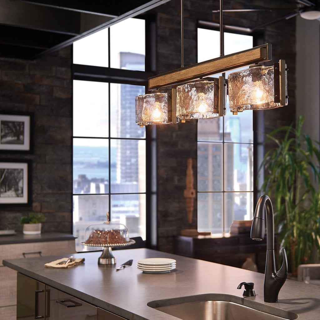 KL-ABERDEEN-3P-OZ Aberdeen 3 Light Island Chandelier Distressed Grey Wood Effect & Old Bronze