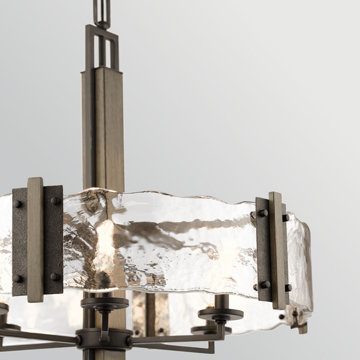 KL-ABERDEEN6-OZ Aberdeen 6 Light Chandelier Distressed Grey Wood Effect & Old Bronze
