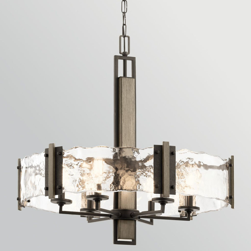 KL-ABERDEEN6-OZ Aberdeen 6 Light Chandelier Distressed Grey Wood Effect & Old Bronze