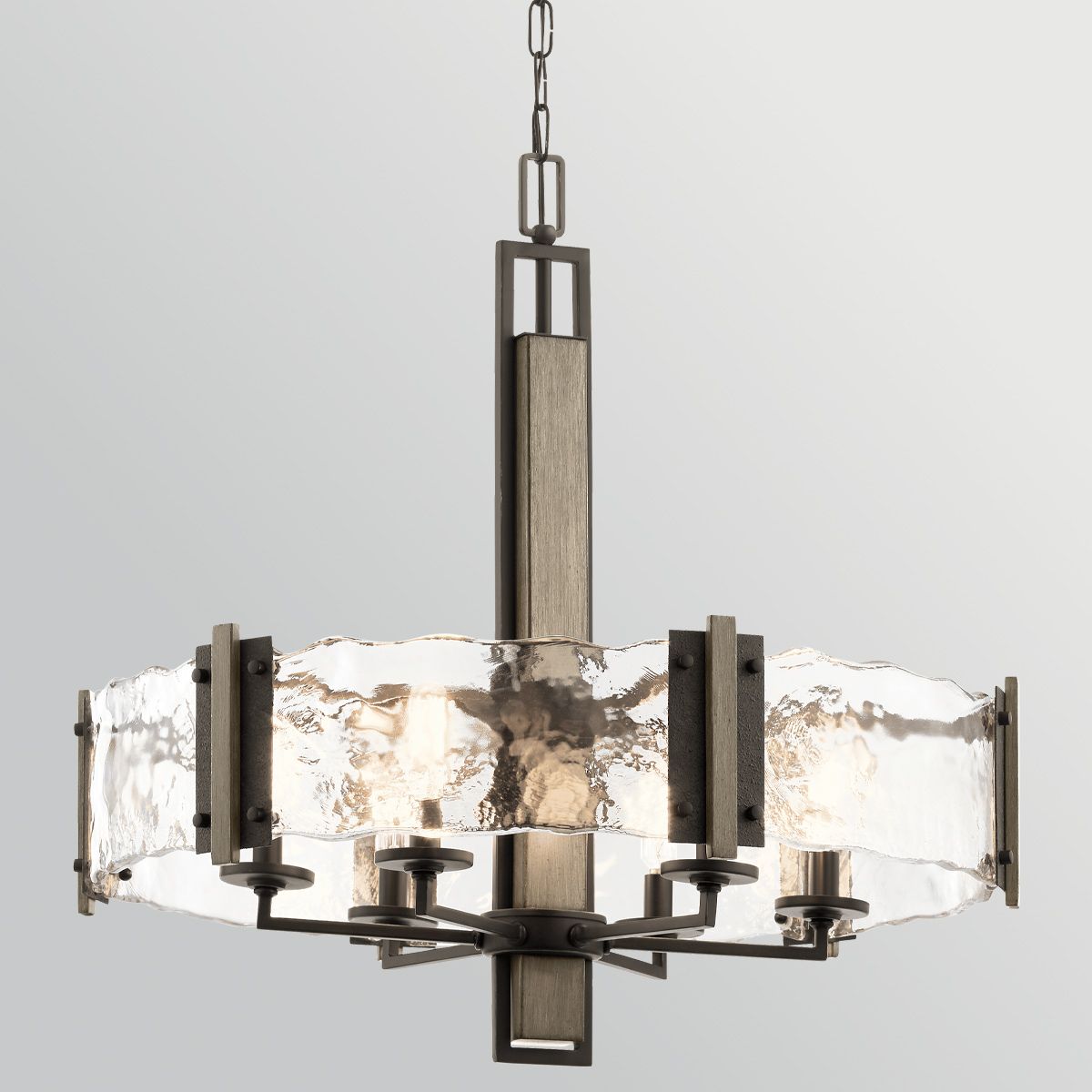 KL-ABERDEEN6-OZ Aberdeen 6 Light Chandelier Distressed Grey Wood Effect & Old Bronze