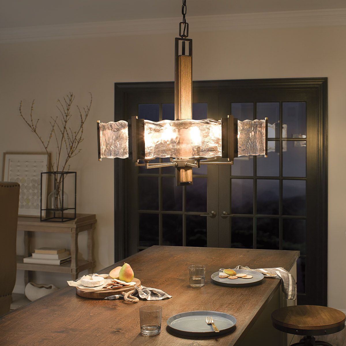 KL-ABERDEEN6-OZ Aberdeen 6 Light Chandelier Distressed Grey Wood Effect & Old Bronze