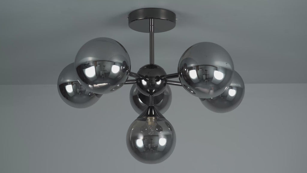 101148 Oscar 6 Light Semi Flush Black Chrome Plate And Smoked Mirror Glass