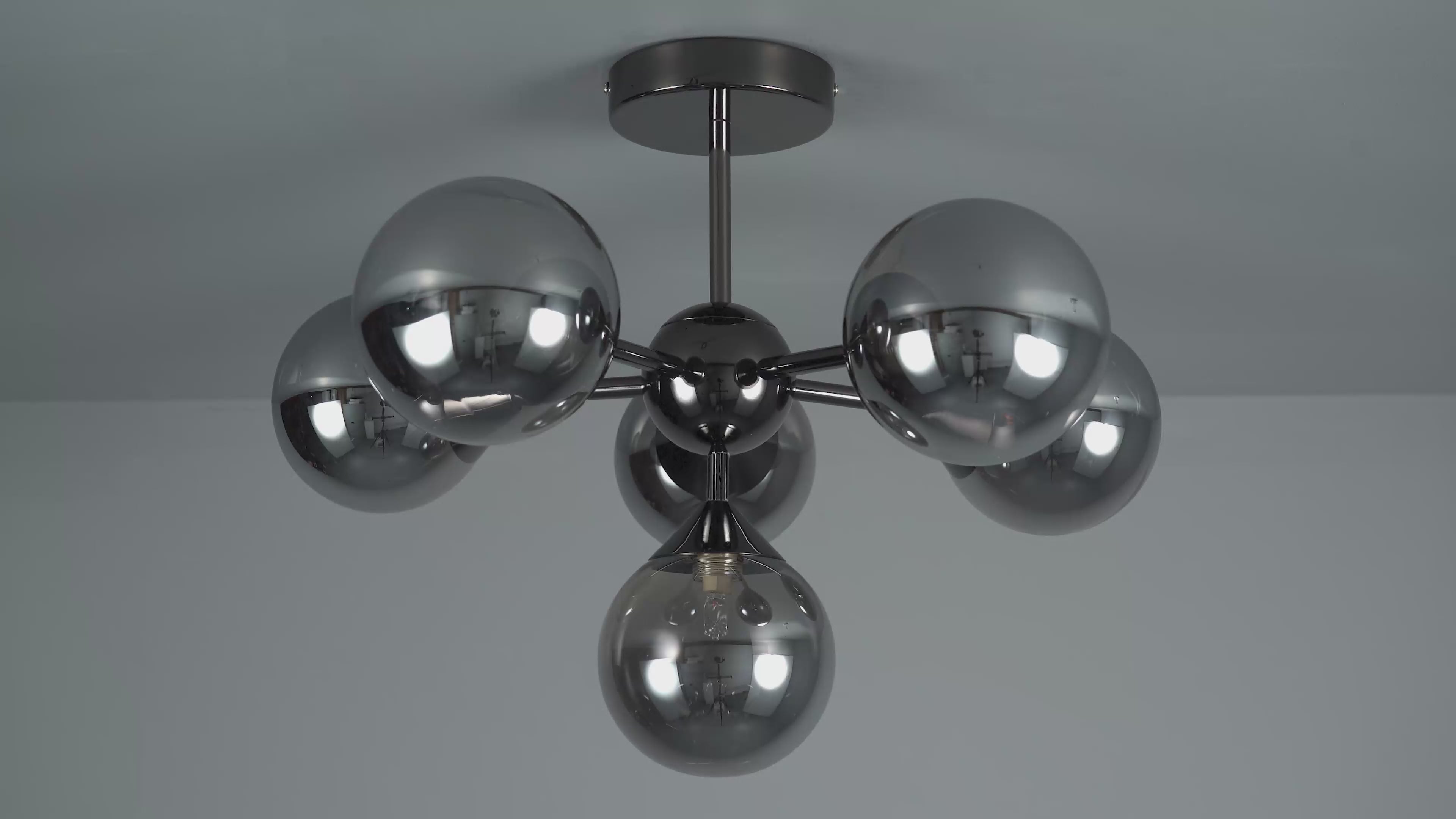 101148 Oscar 6 Light Semi Flush Black Chrome Plate And Smoked Mirror Glass