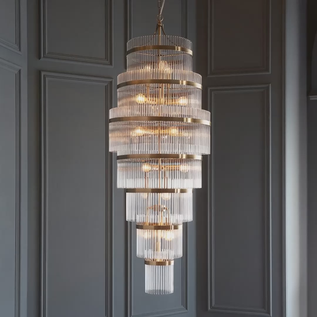 112793 Endon Marietta Grand 21 Light Tiered Pendant — Antique Brass & Clear Glass