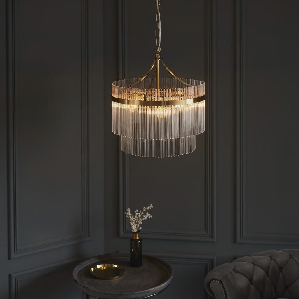 99167 Endon Marietta 3 Light Pendant — Antique Brass & Clear Glass