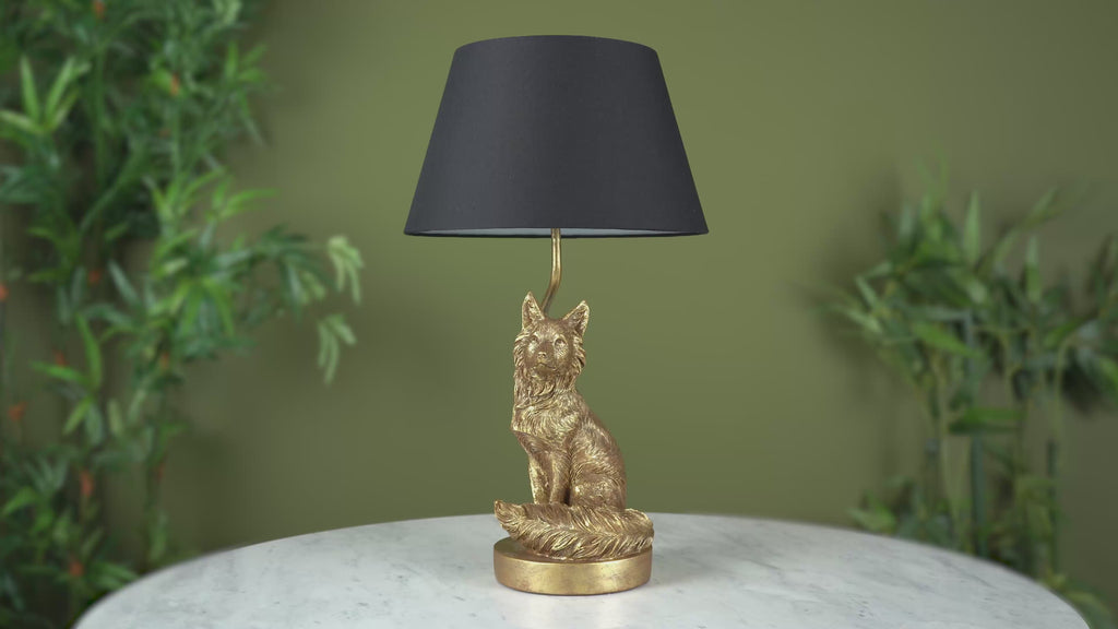 106796 Fox 1 Light Table Lamp Vintage Gold Paint And Black Fabric